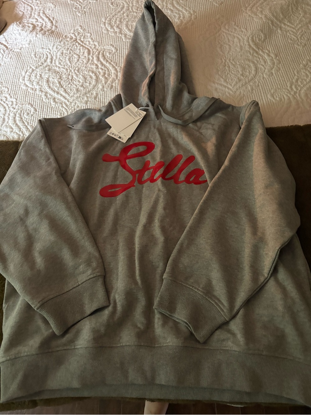 Stella McCartneyGray Hoodie with Red Script Logo